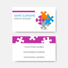 Vector business card template abstract puzzle pieces design