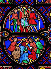 Flagellation of Christ, stained glass window from Saint Germain-l'Auxerrois church in Paris, France on January 09, 2018.