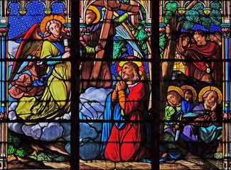 Naklejki  Jesus and his disciples on Mount of Olives, stained glass windows in the Saint Eugene - Saint Cecilia Church, Paris, France 