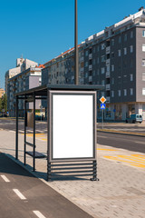 Outdoor advertising poster mock up on bus stop