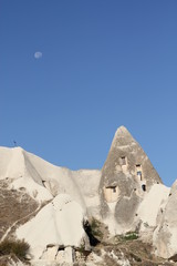 Fototapeta na wymiar House architecture in Cappadocia and the moon