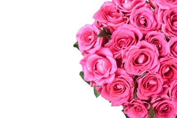 beautiful bouquet of rose flowers isolated on white background. top view