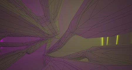 Fototapeta premium Abstract architectural drawing white interior of a minimalist house with color gradient neon lighting. 3D illustration and rendering.