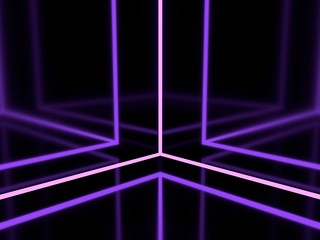3d render. Violet lilac shiny lines. Neon cube. Geometric background. - 291708638