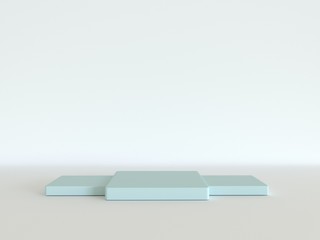 Abstract podium blue color. Square platforms of mint color on a white background. Minimalistic design. 3d render, 3d illustration. Mock ap for advertising your product. - 291708677