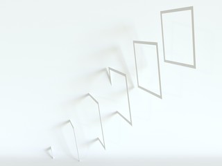 Rotated white frames on a white background. 3d rendering. Simple abstract, minimal style - 291708832