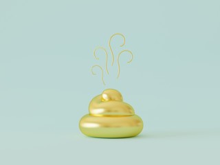 3d render. Golden excrement with stink on a blue background. Minimalistic design. - 291709037