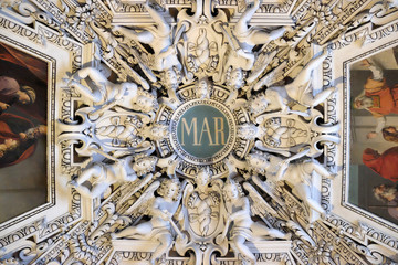 Monogram Maria, fragment of the dome of Salzburg Cathedral, Austria