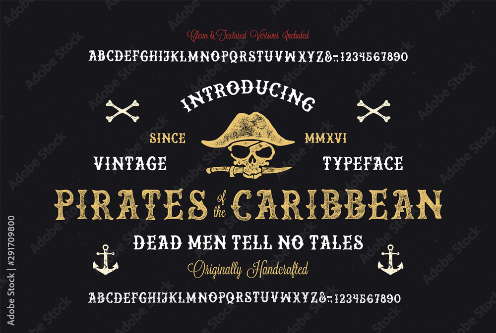 Fototapete handmade modern textured font. retro typeface. clean & textured versions included. vector illustrati