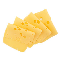 Yellow cheese slice isolated on a white background.
