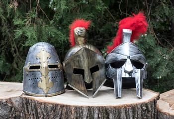 spartan helmet on a stump