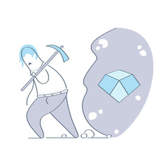 Businessman with a pickaxe tried to mine diamond. But he quit trying just before success. Hard work to reach success. Flat outline clean doodle design style, vector illustration.