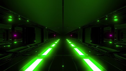 dark futuristic scifi tunnel with hot metal glowing in bottom 3D illustration wallpaper background