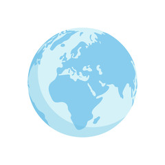 Earth centered on the African and European continent, globe earth map on white background. Flat outline vector illustration.