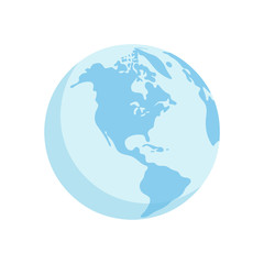 Earth centered on the North and South America continents, American globe earth map on white background. Flat outline vector illustration.
