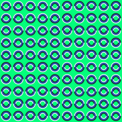 Optical illusion seamless pattern of moving blue rings on green.