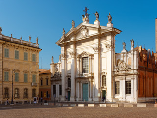 Mantova, ITALY - AUGUST 10, 2019: Historic buildings on Piazza Sordello