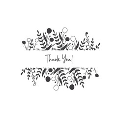 Hand Drawn Thank You Templates with Floral Frame for wedding card, invitation etc. 