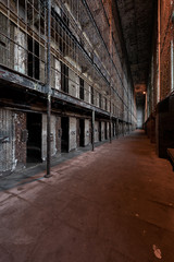 Fototapeta na wymiar Steel Jail Cell Blocks - Abandoned Ohio State Reformatory Prison - Mansfield, Ohio