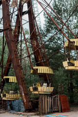 metallic and rusty ferris wheel in amusement park in chernobyl
