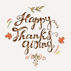 Happy Thanksgiving card with doodle style drawings.