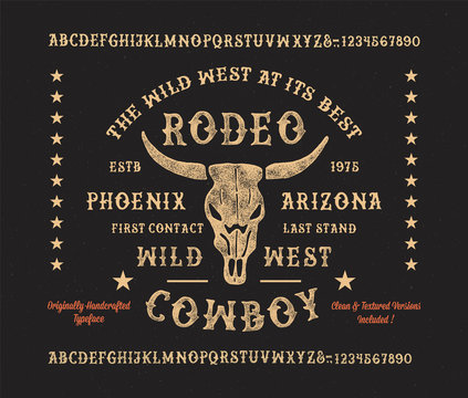 Handmade Modern Textured Font. Retro Typeface. Clean & Textured Versions Included. Vector Illustration.