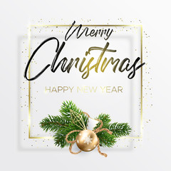 The black inscription and gold Christmas wreath