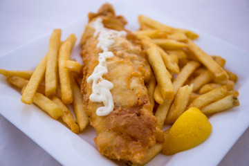 Beer battered Barramundi fish and chips