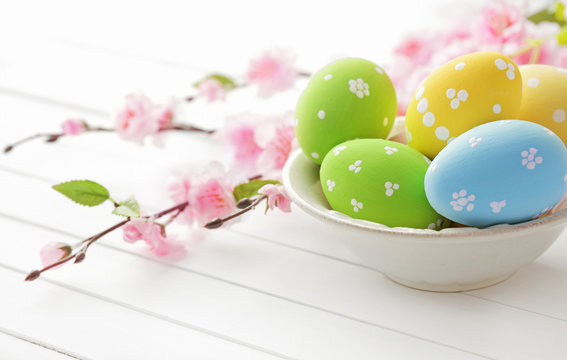 easter eggs and spring flowers