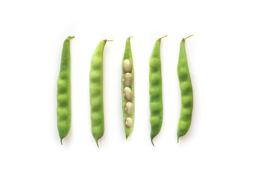 Isolated green beans. Top view. 