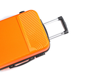 Orange suitcase isolated on white background for summer, vacation concept.