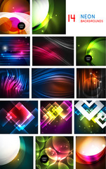 Set of neon geometric shapes abstract backgrounds