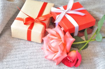 gift box and rose flower