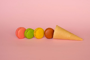  macaroon on a pink background with ice cream