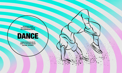 Breakdancer doing a back flip. The man is dancing hip hop style. Vector outline of Breakdance illustration.