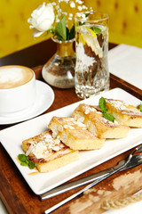 Breakfast almond pie and coffee