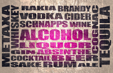 Different drinks list. Drink alcohol beverage. Relative words cloud