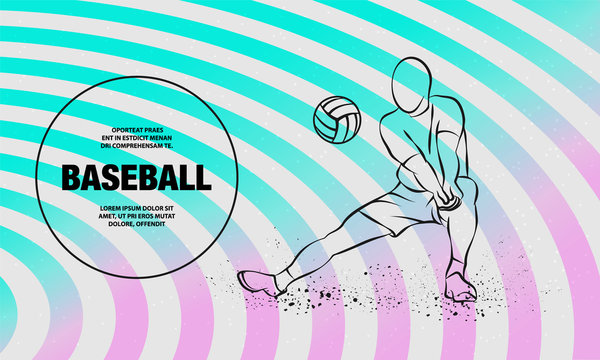 Volleyball player plays volleyball. Vector outline of volleyball player sport illustration.
