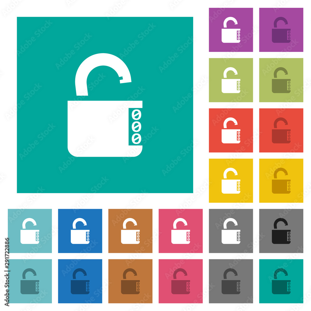 Aufkleber unlocked combination lock with side numbers square flat multi colored icons