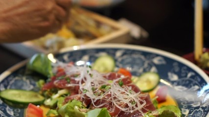 Japanese tuna salad in restaurant