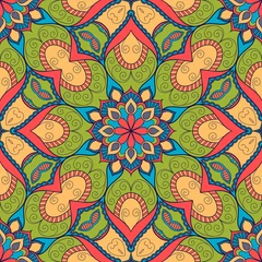 Cercles muraux Tuiles marocaines Motif ethnique sans couture coloré décoratif pour le tissu ou l& 39 emballage dans un style oriental. Illustration dessinée à la main