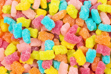 Jelly sweats bears background. Top view.