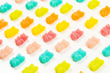 Jelly sweats bears isolated. Top view. Pattern.