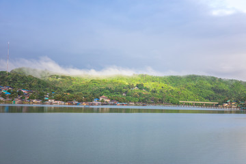 Morning with fog around Sangkhlaburi, Kanchanaburi thailand.