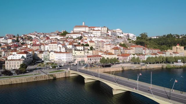 Aerial View Of Coimbra In Portugal and Mondego River