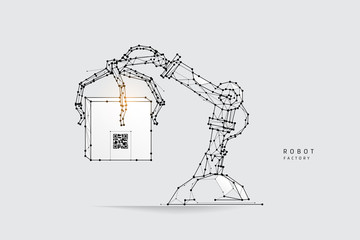 The particles, geometric art, line and dot of Robot arm.