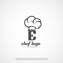 Initial Letter E Logo with hat chef for Restaurant logo Template. Editable file EPS10.