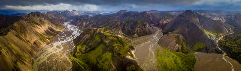 Rhyolite mountains of Iceland. Above view. 