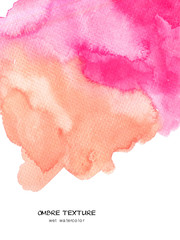Ombre texture. Watercolor painted peach pink background with white space for text illustration for wedding, greetings cards, web, print, scrapbooking