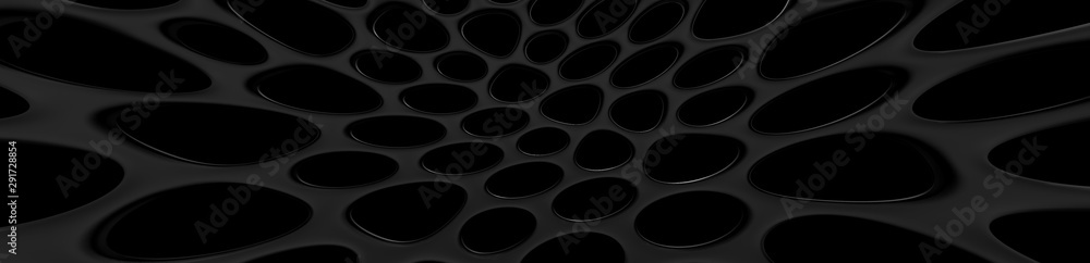 Poster black abstract 3d design background, organic shape rounded with hole and texture on surface. wallpap